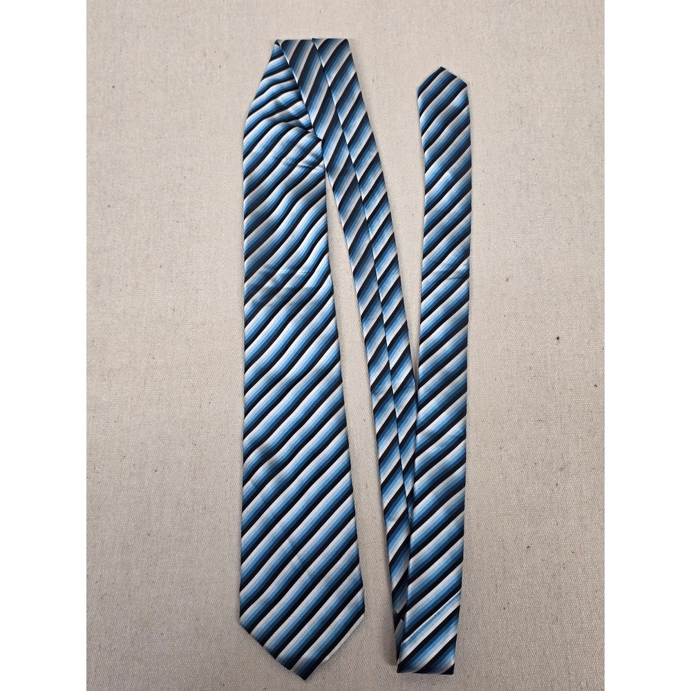 Alfani Mens Silk Necktie Blue Black White Diagonal Striped Hand‎ Made Silk Tie